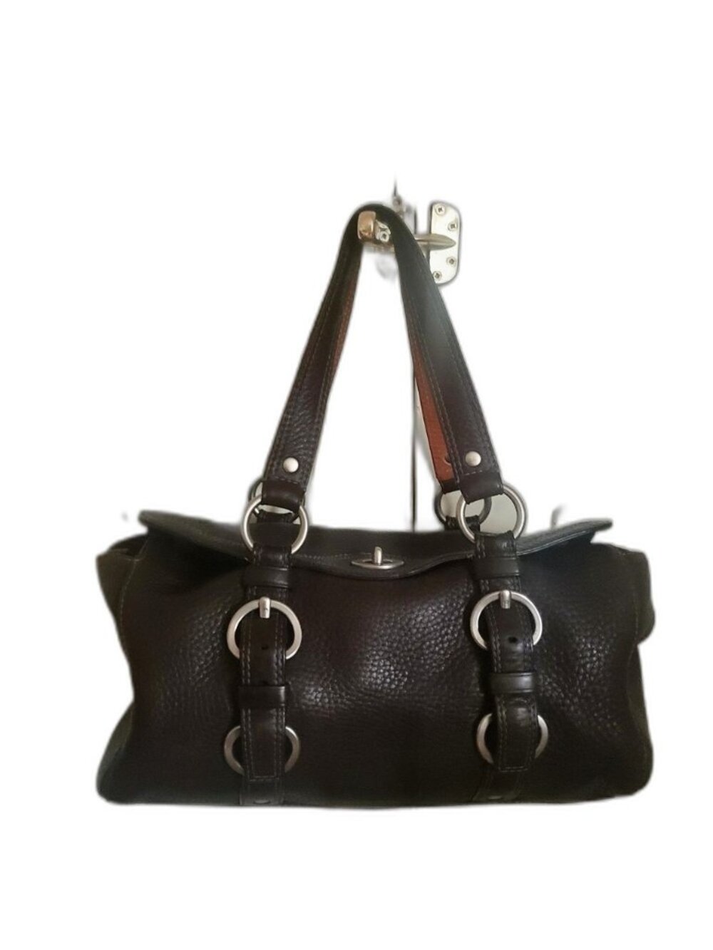 Coach Chelsea Turnlock Brown Pebble Leather Shoulder Bag Satchel 10134
